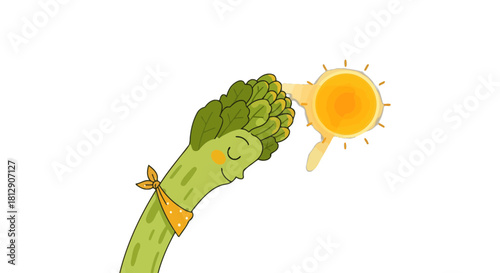 A Cheerful Asparagus Reaching For Sunlight on A Black Background Illustration