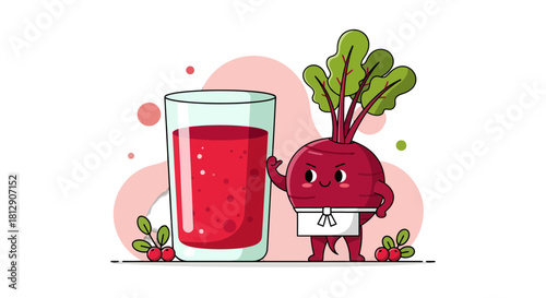 A Cheerful Beet Juice Illustration Featuring A Fun Cartoon Beet Character And Glass