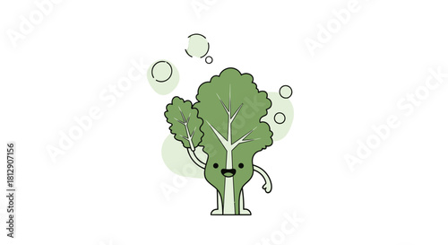 A Cheerful Illustrated Cartoon Green Plant Against a Black Background or Design