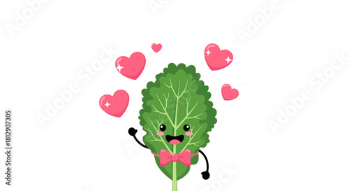 A Cheerful Leaf Character Surrounded By Hearts and Shining Stars on a Black Background