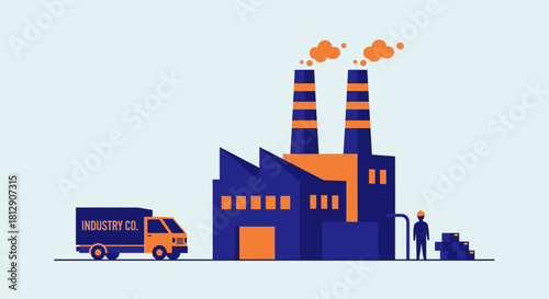 Industrial factory and logistics worker loading truck at a manufacturing plant Flat illustration