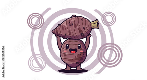 A Cheerful Mascot Character Displaying A Giant Root Vegetable With Fun Details