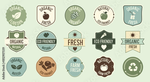 Organic, Farm Fresh, and Natural Product Food Labels Sticker Set