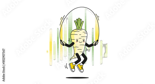 A Cheerful Parsnip Cartoon Doing Jump Rope And Exercising For Fitness and Wellbeing