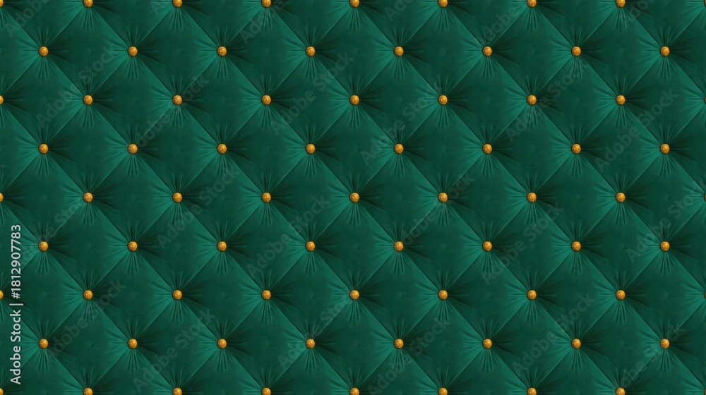 Obraz premium A classic quilted emerald green velvet upholstery with brass buttons.