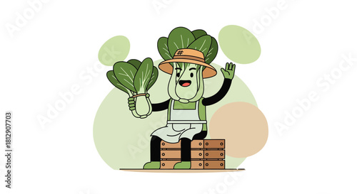 A Cheerful Bok Choy Farmer Offers Freshly Harvested Produce with Charm and Smiles