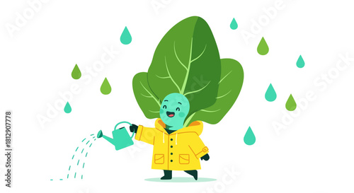 A Cheerful Plant Person Waters and Nurtures Leaves in Pleasant Weather
