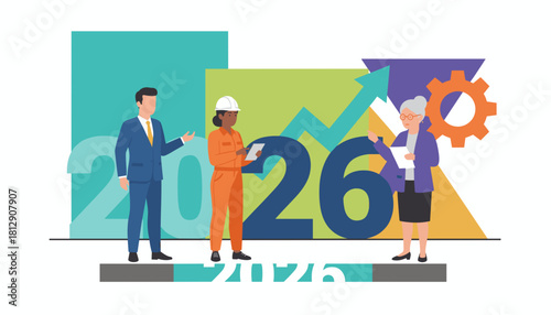 Diverse business team planning for growth in 2026 Success concept illustration