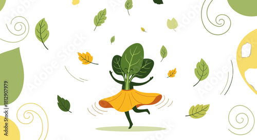 A Cheerful Dancing Leafy Character Amidst A Whirlwind of Autumnal Foliage