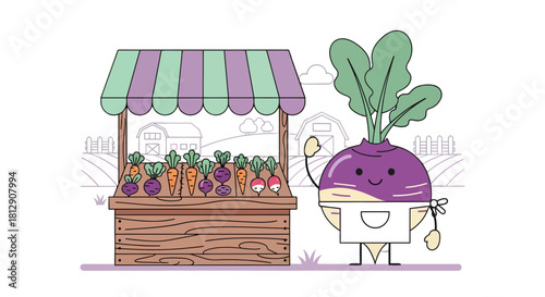 A Cheerful Farm Vegetable Stall Character Promoting Fresh Produce for Consumers