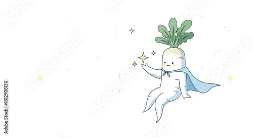 A Cheerful Radish Superhero Creating Starlight Magic In The Dark Night Sky