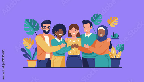 Diverse group connection teamwork and friendship concept illustration Unity and inclusion