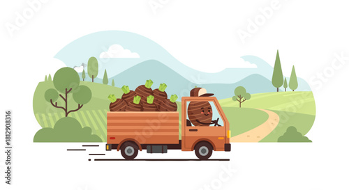 A Cheerful Root Vegetable Delivering Fresh Harvest in a Rustic, Countryside Setting