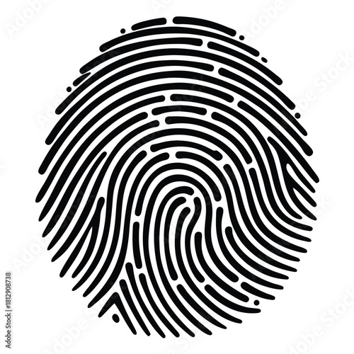 Black fingerprint graphic on white background thumbprint
