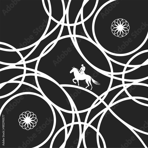Equestrian Silhouette within Abstract Circles dense