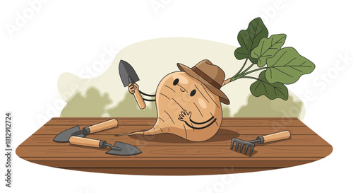 A Cheerful Root Vegetable Gardener, Smiling and Ready To Work outdoors