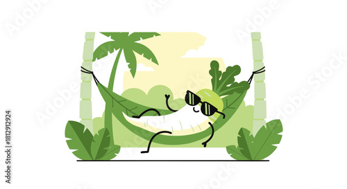 A Cool Cassava Character Relaxing Calmly On A Tropical Hammock In Paradise