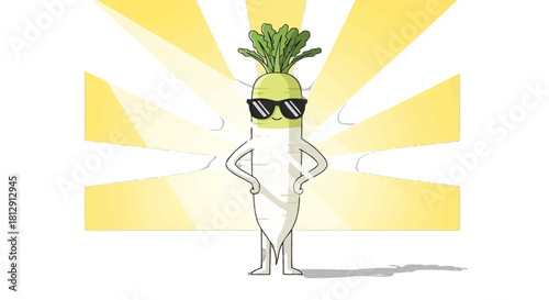A Cool Radish Character, Wearing Sunglasses, and Posing With Confidence Under the Spotlight