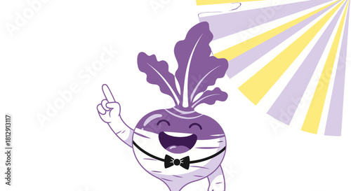 A Cheerful Rutabaga With A Bowtie Points Towards A Bright Ray Of Light