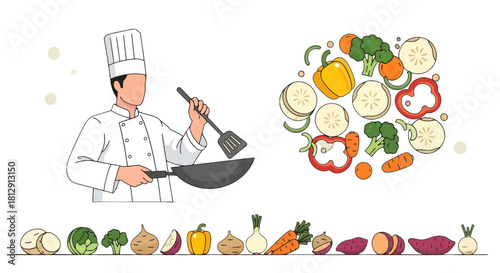 A Culinary Maestro Crafting Delicious Vegetable Creations in a Dynamic and Artistic Style