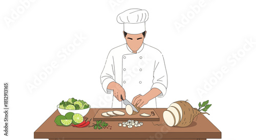A Culinary Professional is Preparing Food, Cutting Ingredients, and Mastering the Kitchen