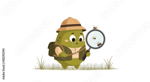 A Curious Adventurer Examines Insects Through a Magnifying Glass During a Night Expedition