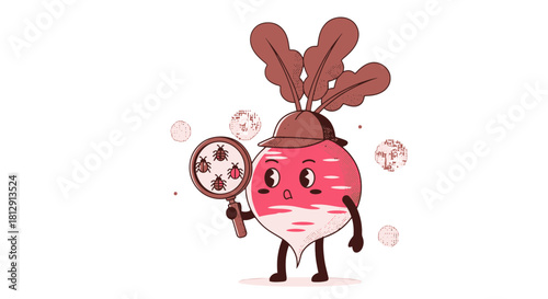 A Curious Radish Detective Inspecting Insects Through A Magnifying Glass