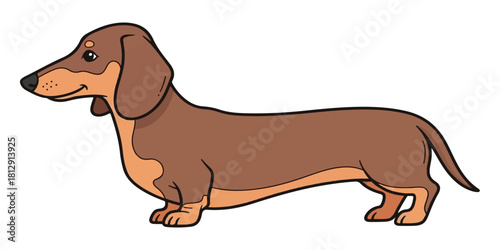 Adorable illustration of a dachshund dog in side profile, featuring clean smooth outlines, simple shapes, and soft friendly colors