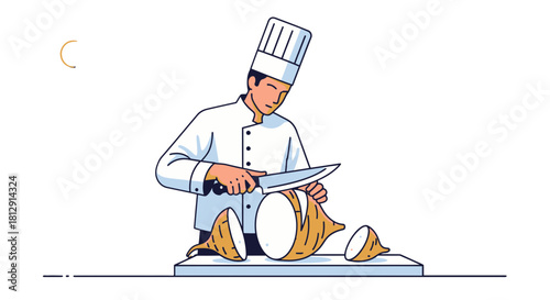 A Chef Expertly Prepares Root Vegetables on a Pristine Cutting Board at Midnight