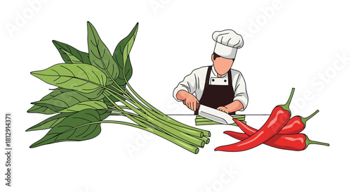 A Chef Expertly Preparing Fresh Ingredients for a Delectable Culinary Creation