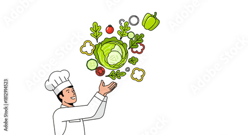 A Chef Preparing Fresh Vegetables with Artistic Flair for a Healthy Recipe