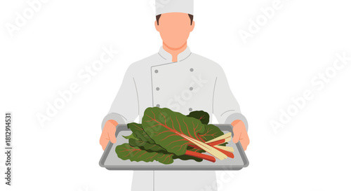 A Chef Presents Fresh Chard On A Tray Ready For Culinary Creations.