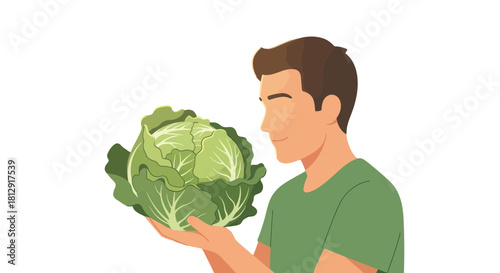A Person Displays A Huge Green Cabbage, Freshly Grown And Holding It
