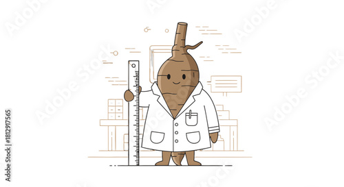 A Friendly Root Vegetable Scientist Holding a Tool in a Laboratory Setting