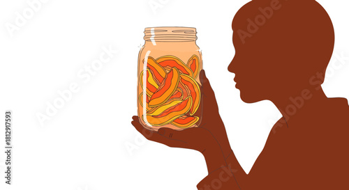 A Person Gazing Intently At Delicious, Preserved Fruit Contained Inside A Glass Jar