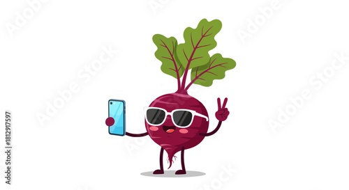 A Funky Beetroot Taking A Selfie While Showing The Peace Sign On A Black Background
