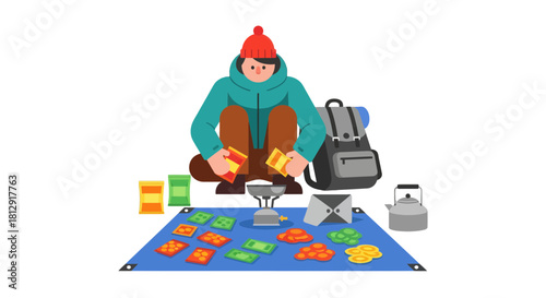 A Person Organizing, Presenting, And Displaying Goods On A Small Outdoor Table