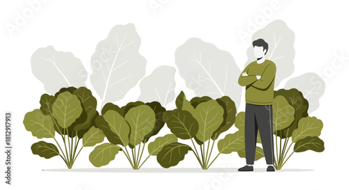 A Person Standing Near Bushes In A Black Background Illustrative Conceptual Image