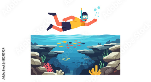 A Person Snorkeling and Exploring The Underwater Ocean Reefs with Colorful Fish
