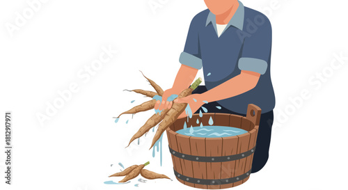 A Person Washing Cassava Roots Before Preparing the Culinary Dishes.