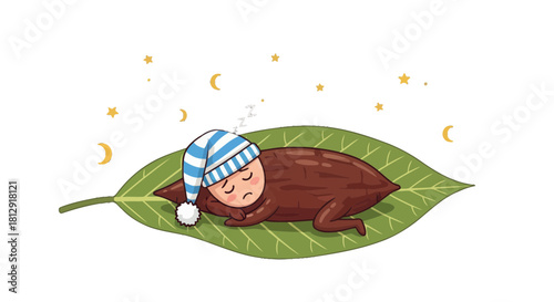 A Gentle Creature Sleeps Under the Stars on a Leaf Nighttime Scene