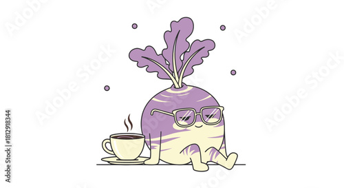 A Playful Illustration of a Bulbous Character Enjoying Coffee With Glasses