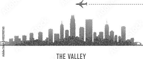 Airplane Flying Over Dotted Cityscape Skyline