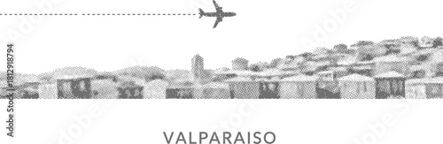 Valparaiso Cityscape with Airplane and Flight Path