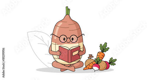 A Smart Vegetable Reading a Book with Fresh Harvest, Delightful and Clever