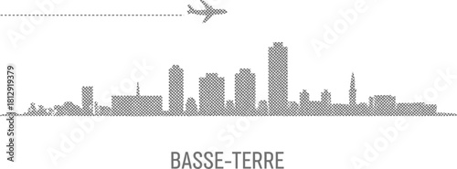Basse-Terre Skyline Silhouette with Airplane and Dotted Flight Path