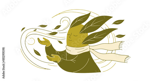 A Mystical Being Embracing the Breeze Within A Dreamlike Abstract Illustration