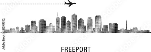 Freeport Skyline with Airplane Silhouette