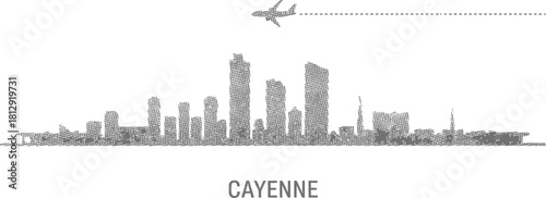 Cayenne Skyline with Airplane and Dashed Flight Path