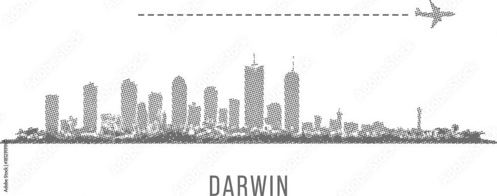 Fototapeta premium Darwin City Skyline with Airplane Icon
